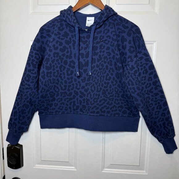 Nike DriFit Get Fit Hoodie Animal Print Pullover Cropped Women’s Sz XS Navy - Picture 1 of 11